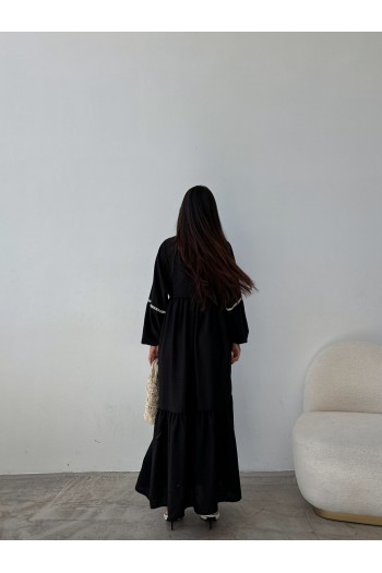 PERA KETEN DANTEL DETAYLI ELBİSE SİYAH PERA KETEN DANTEL DETAYLI ELBİSE SİYAH