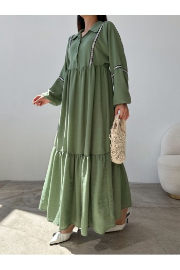 PERA KETEN DANTEL DETAYLI ELBİSE YEŞİL