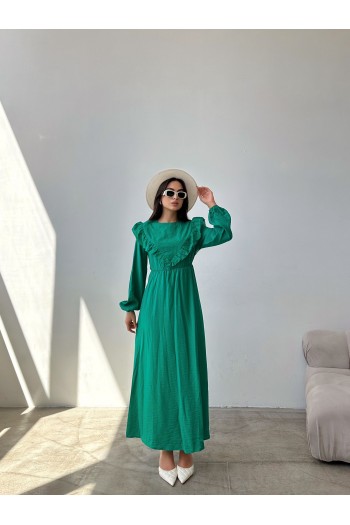 brode detaylı düğmeli ağaç kabuğu uzun elbise