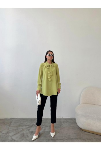 fıstık yeşili fırfır detaylı bluz