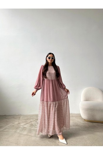 iki desen detaylı şifon elbise