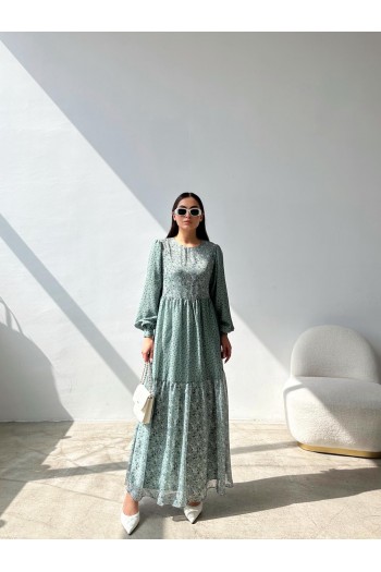 İki desen detaylı şifon elbise