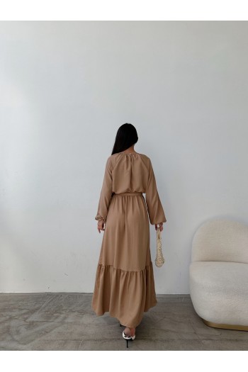  KUŞAK DETAYLI BELİ LASTİKLİ PAMUK AEROBİN ELBİSE