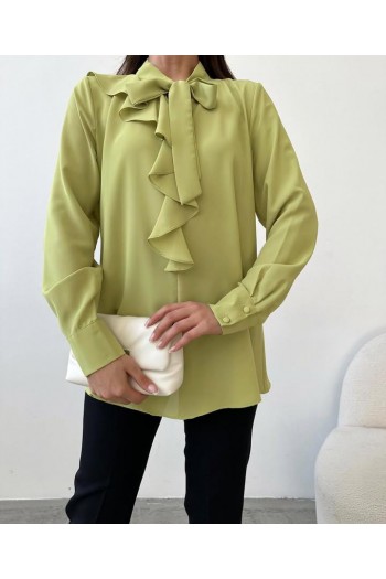 fıstık yeşili fırfır detaylı bluz