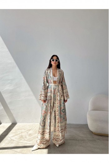 bej kimono takım elbise