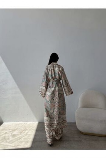 bej kimono takım elbise