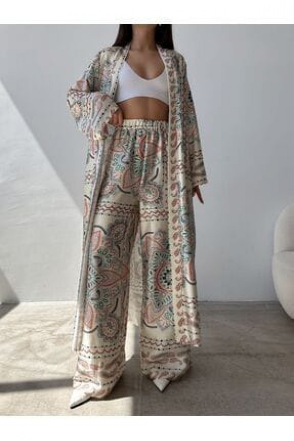 bej kimono takım elbise