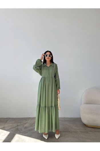 PERA KETEN DANTEL DETAYLI ELBİSE YEŞİL