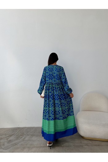 mavi yeşil desenli terikoton elbise