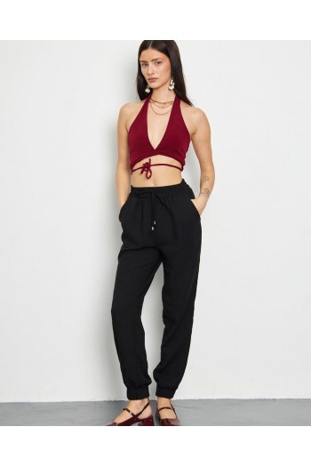 lastik paça visco keten pantalon