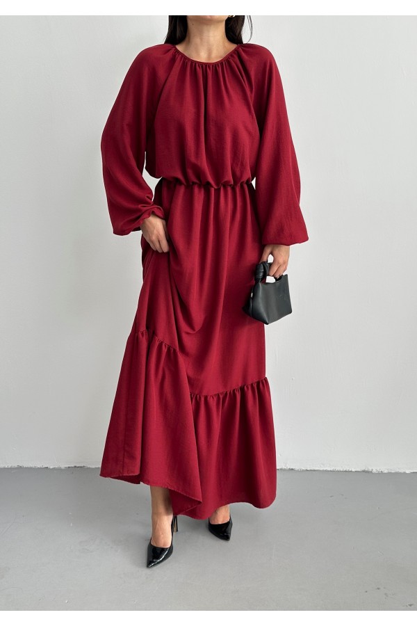 Bordo Pamuk Ayrobin Elbise