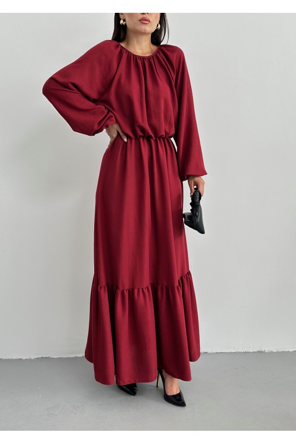 Bordo Pamuk Ayrobin Elbise
