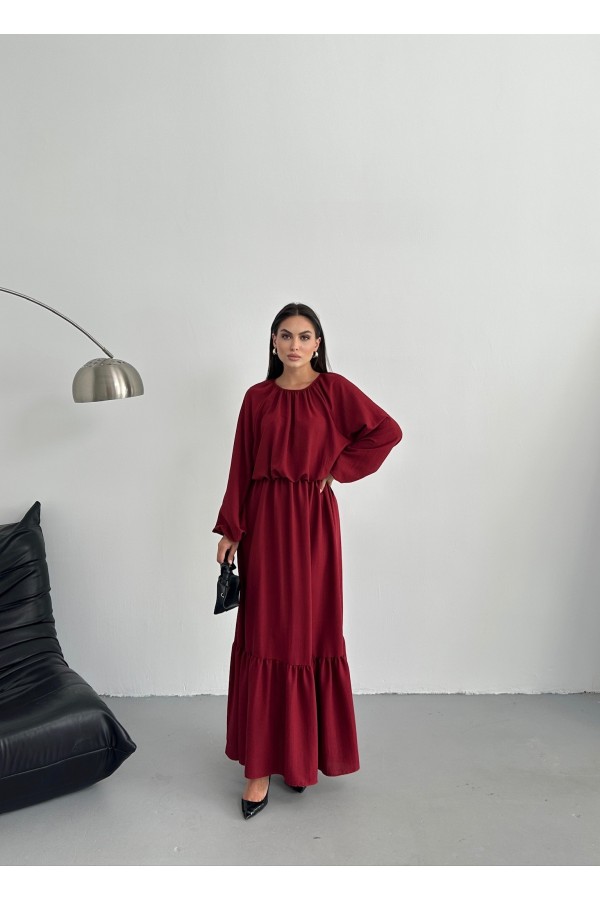 Bordo Pamuk Ayrobin Elbise