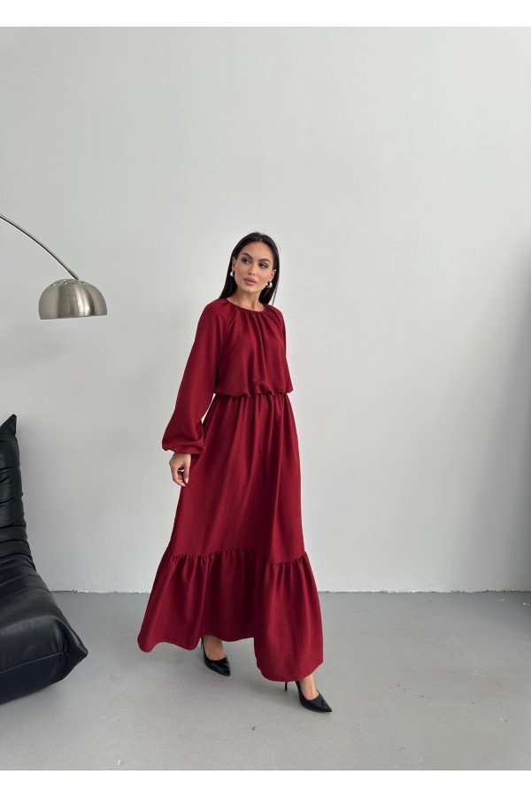 Bordo Pamuk Ayrobin Elbise