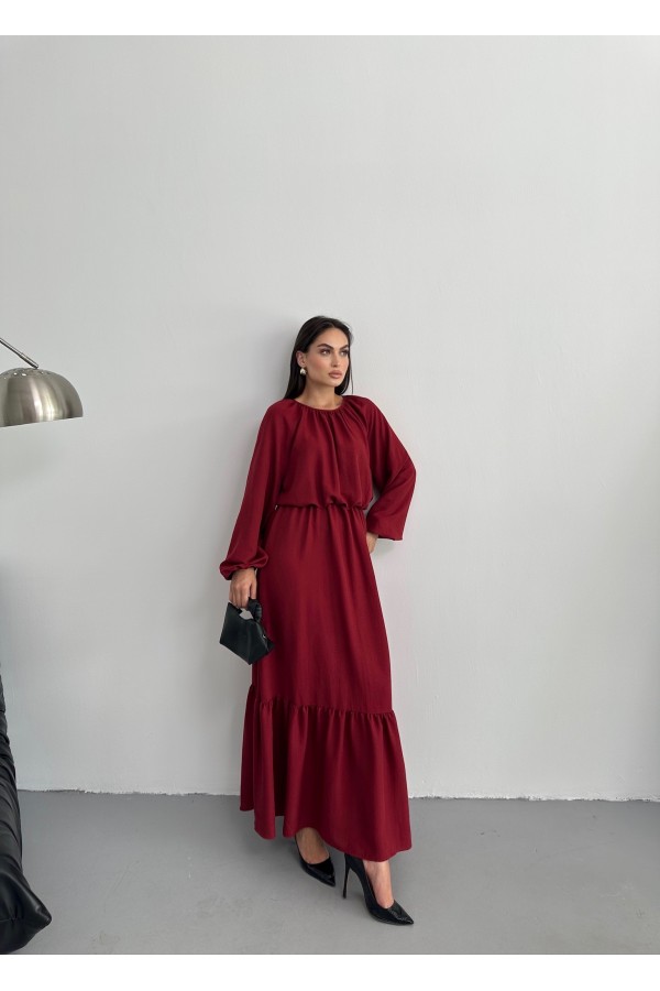 Bordo Pamuk Ayrobin Elbise