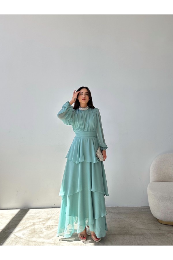 Taşlı Fırfır Detay Abiye