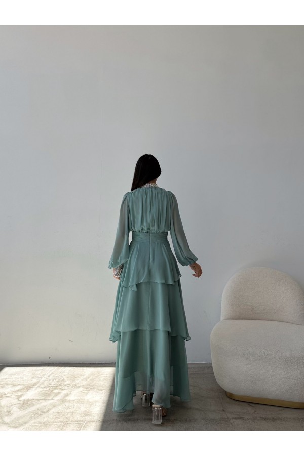 Taşlı Fırfır Detay Abiye