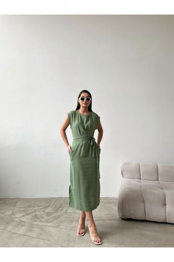 Kol Detay Kuşaklı Elbise