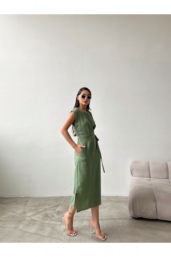 Kol Detay Kuşaklı Elbise