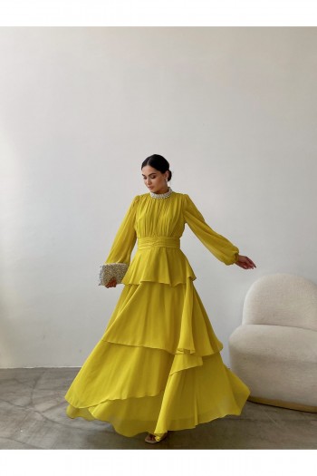 Taşlı Fırfır Detay Abiye