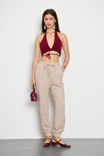 Lastik Paça Visco Keten Pantolon