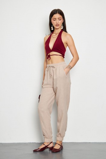 Lastik Paça Visco Keten Pantolon