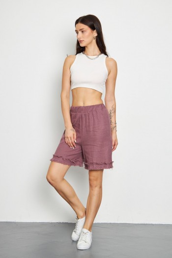 Beli Lastikli Rahat Kalıp Püskül Detaylı Şort