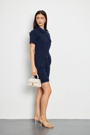 Düğme Detaylı Lacivert Şort Elbise