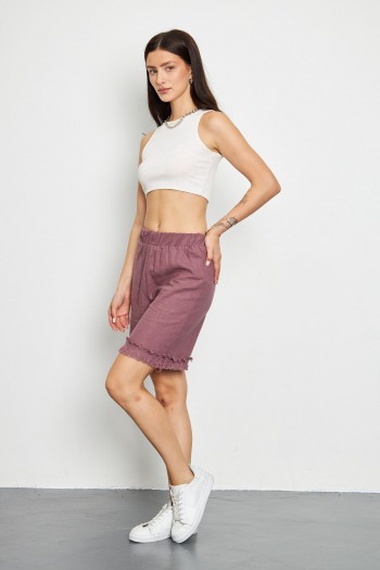 Beli Lastikli Rahat Kalıp Püskül Detaylı Şort
