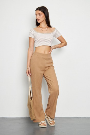 çizgili rahat keten pantalon