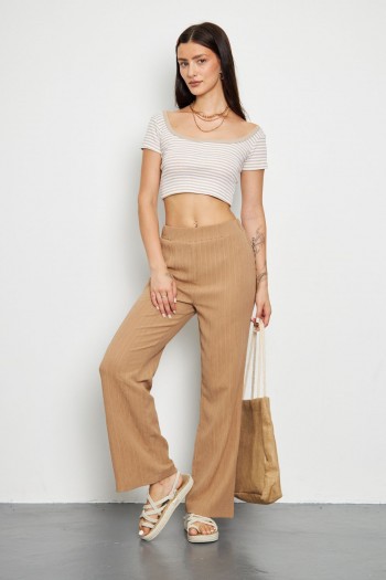 çizgili rahat keten pantalon
